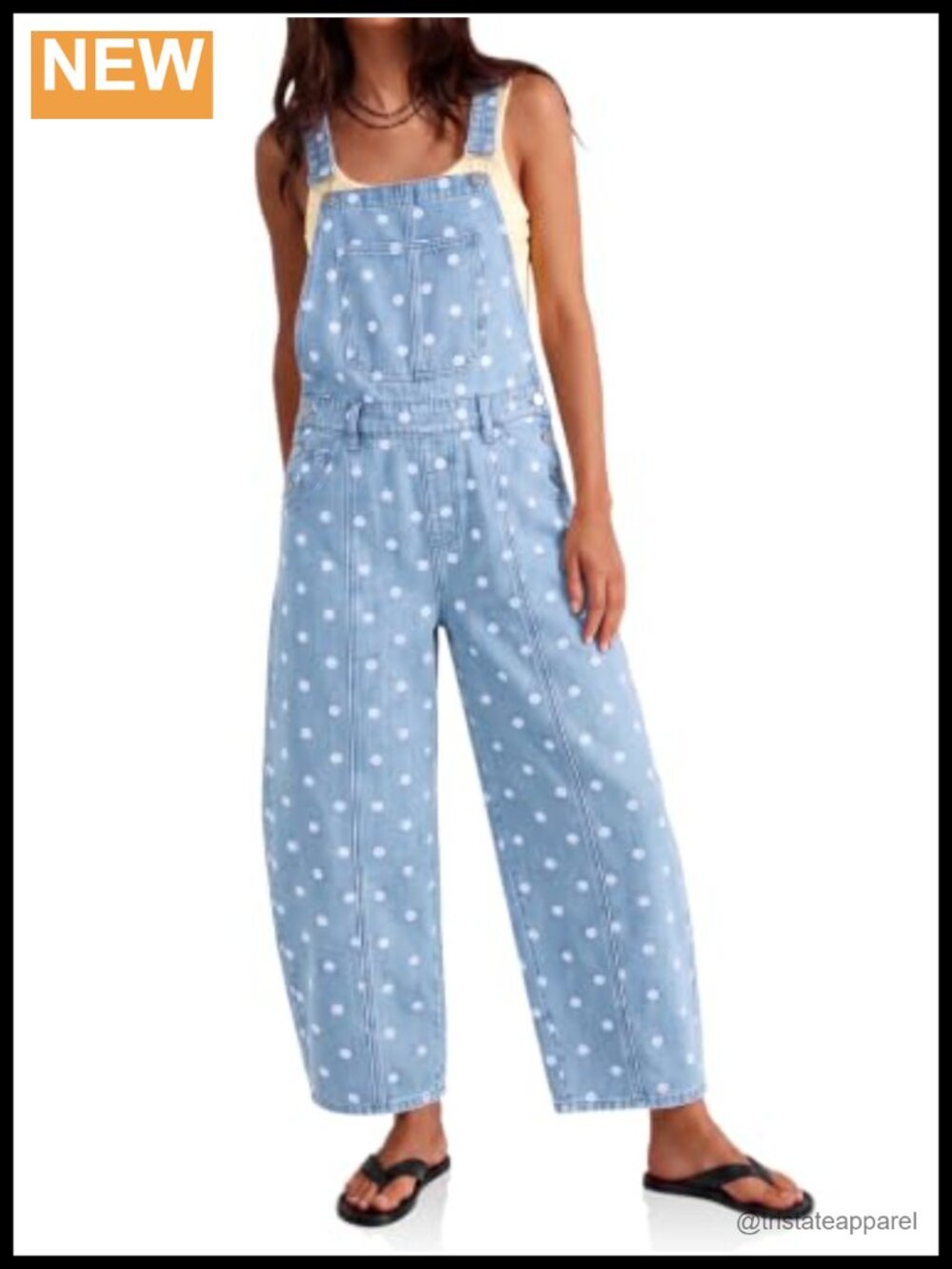 Polka Dot Denim Bib Overalls Barrel Leg Jean Jumpsuit
